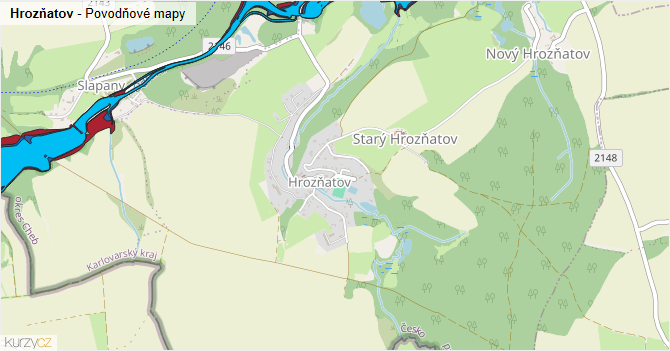 Hrozňatov - záplavové mapy stoleté vody