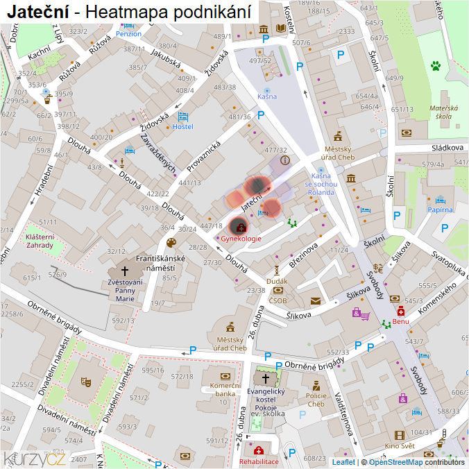 Mapa Jateční - Firmy v ulici.