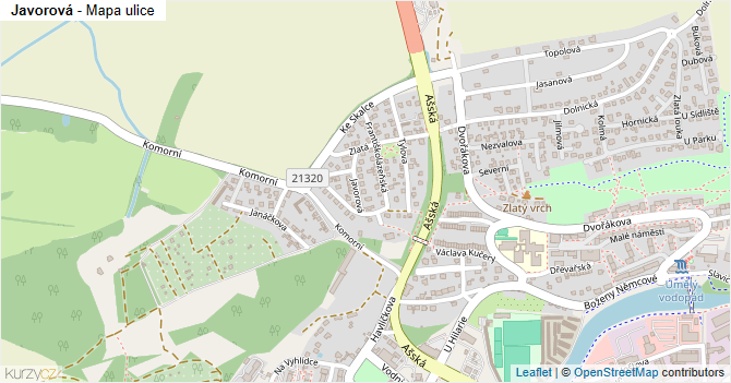 Javorová - mapa ulice