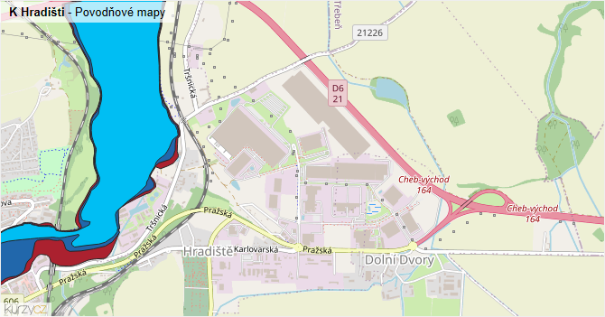 K Hradišti - záplavové mapy stoleté vody