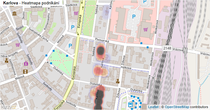 Karlova - mapa podnikání