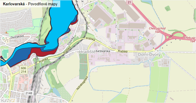 Karlovarská - záplavové mapy stoleté vody