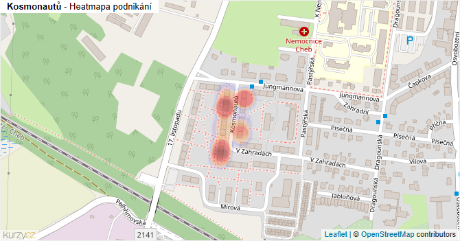 Kosmonautů - mapa podnikání