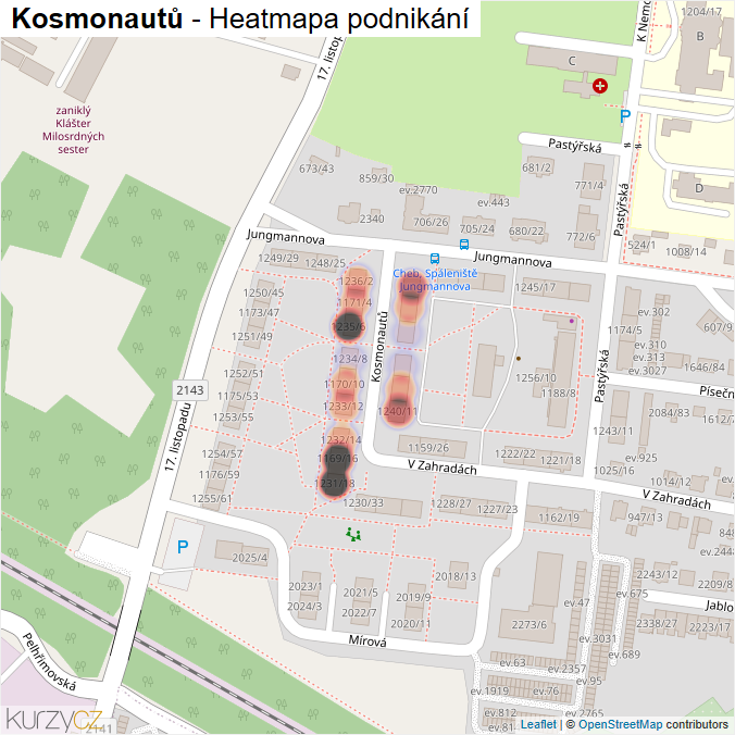 Mapa Kosmonautů - Firmy v ulici.