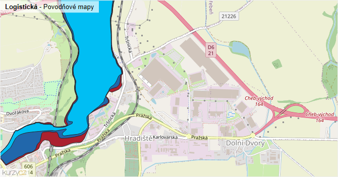 Logistická - záplavové mapy stoleté vody