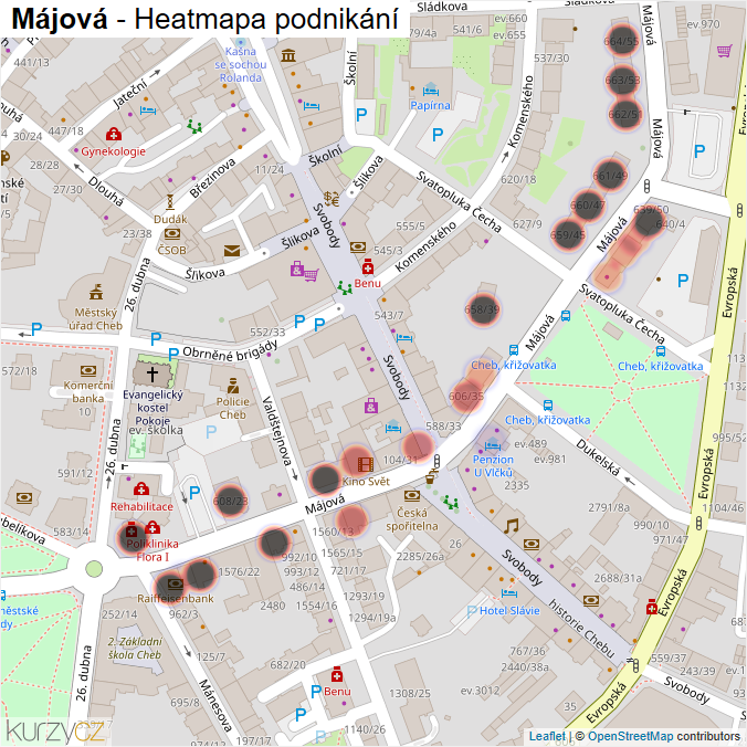 Mapa Májová - Firmy v ulici.