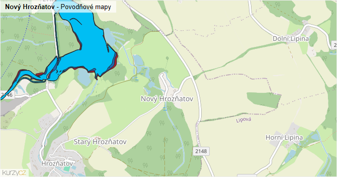 Nový Hrozňatov - záplavové mapy stoleté vody
