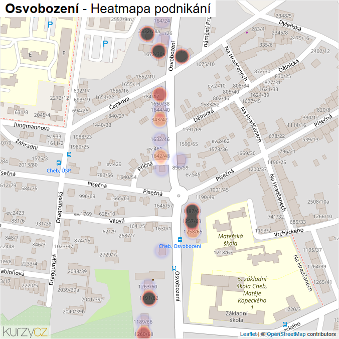 Mapa Osvobození - Firmy v ulici.