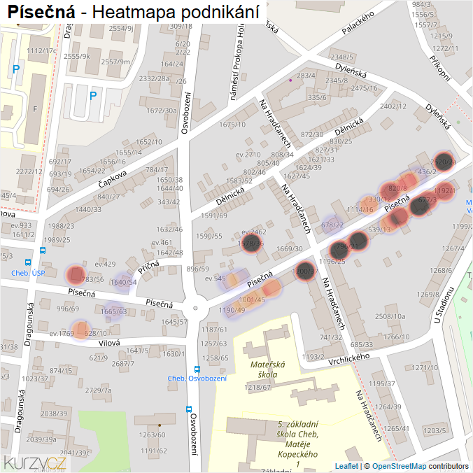 Mapa Písečná - Firmy v ulici.
