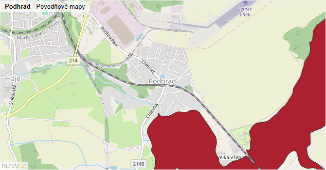 Podhrad - záplavové mapy stoleté vody