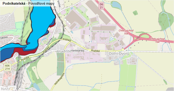 Podnikatelská - záplavové mapy stoleté vody