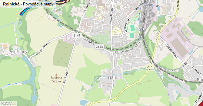 Rolnická - záplavové mapy stoleté vody
