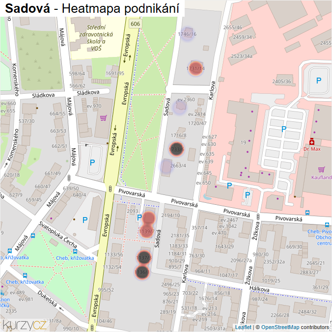 Mapa Sadová - Firmy v ulici.