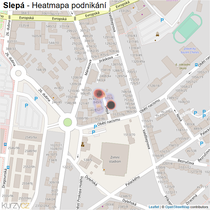 Mapa Slepá - Firmy v ulici.
