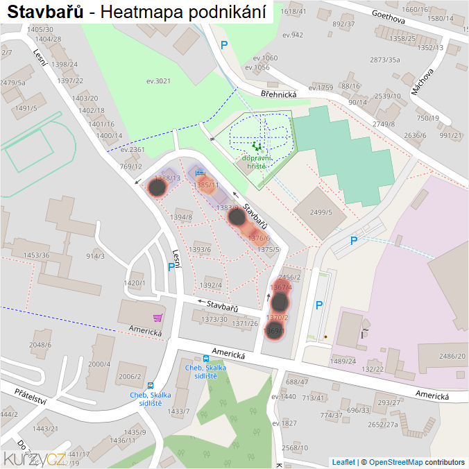 Mapa Stavbařů - Firmy v ulici.