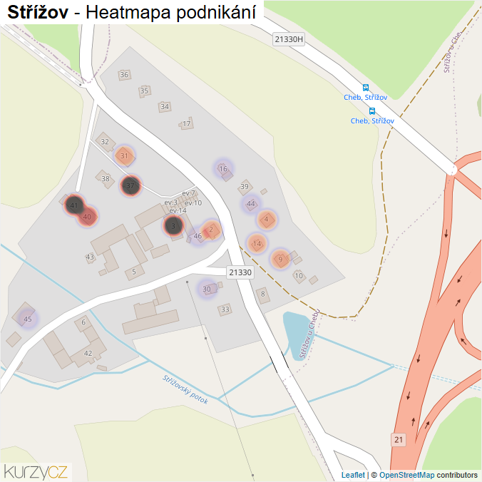 Mapa Střížov - Firmy v části obce.