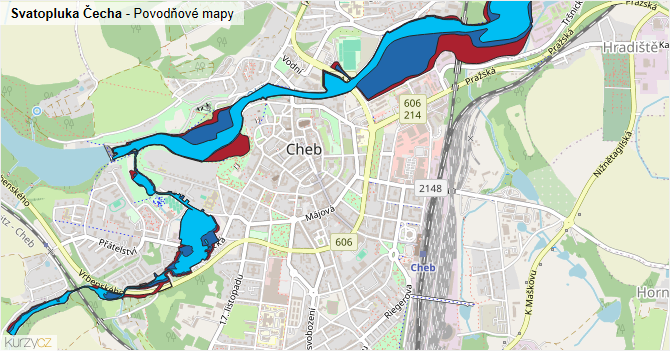 Svatopluka Čecha - záplavové mapy stoleté vody