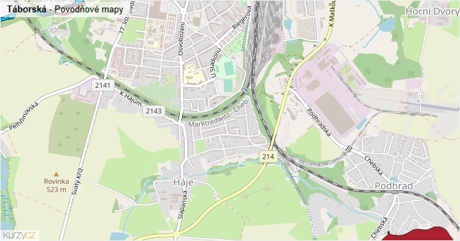 Táborská - záplavové mapy stoleté vody