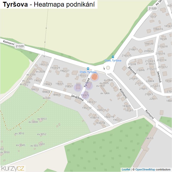 Mapa Tyršova - Firmy v ulici.