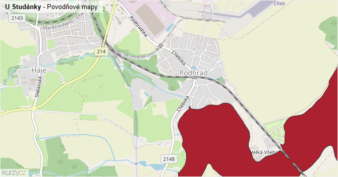 U Studánky - záplavové mapy stoleté vody