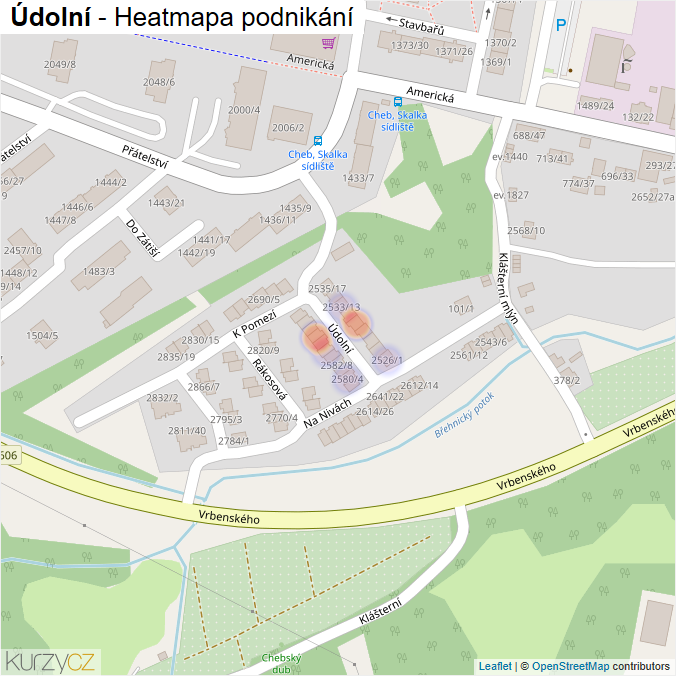Mapa Údolní - Firmy v ulici.