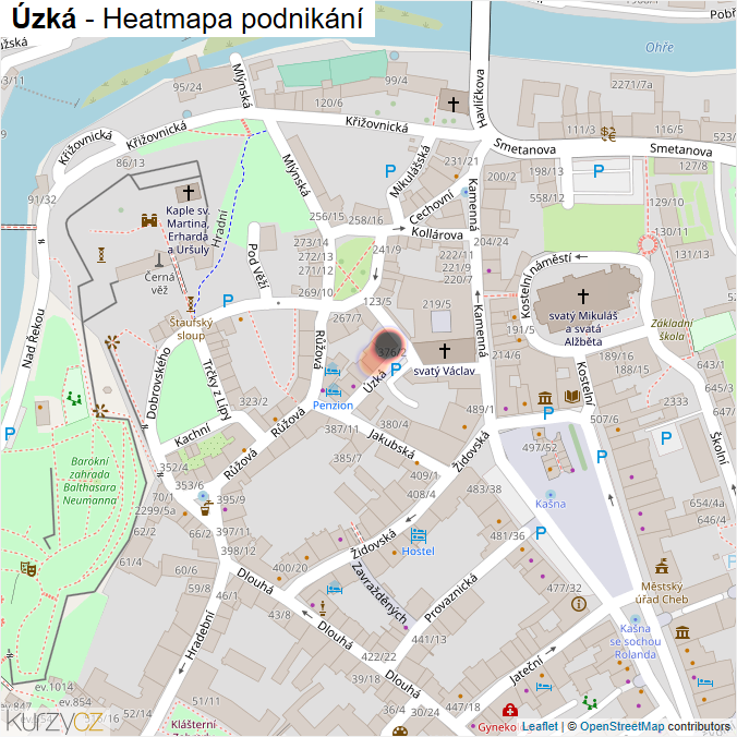 Mapa Úzká - Firmy v ulici.