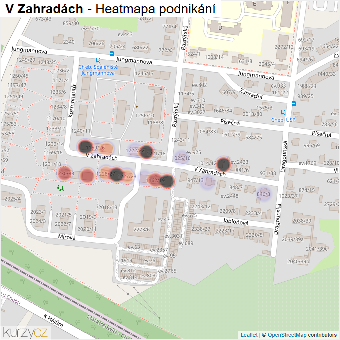 Mapa V Zahradách - Firmy v ulici.