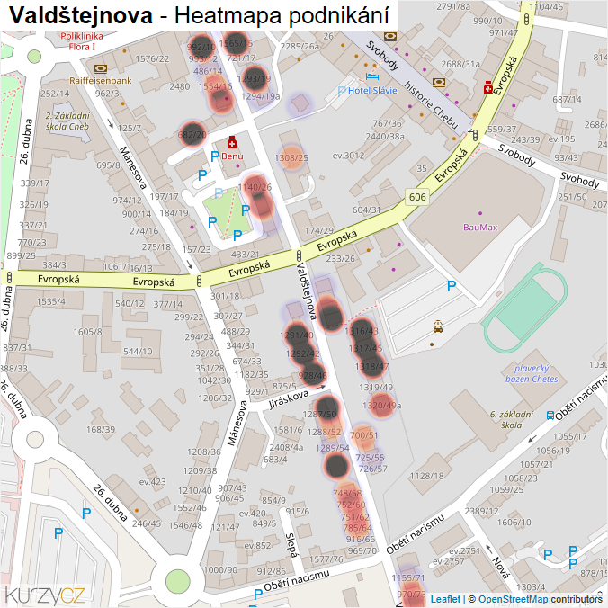 Mapa Valdštejnova - Firmy v ulici.