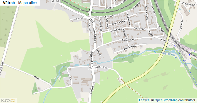 Větrná - mapa ulice