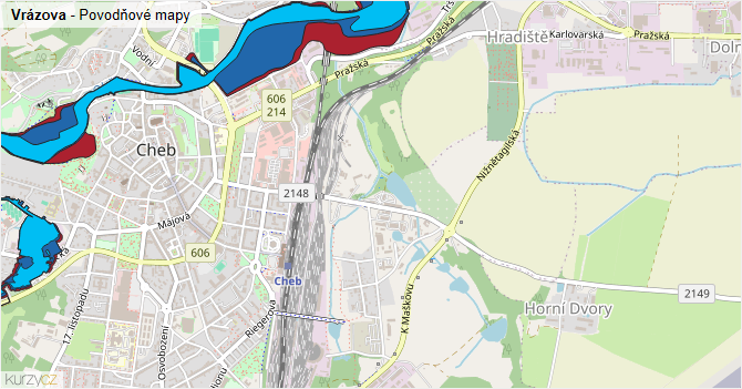 Vrázova - záplavové mapy stoleté vody
