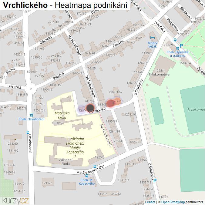 Mapa Vrchlického - Firmy v ulici.