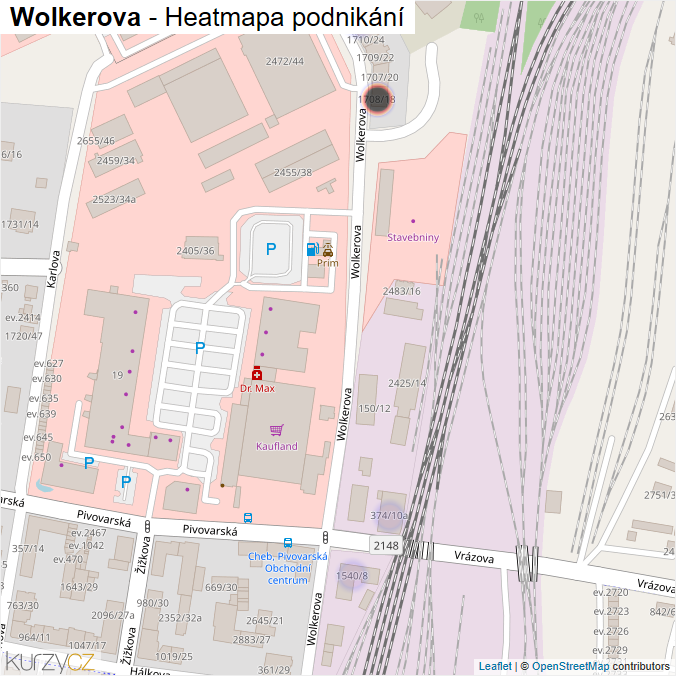 Mapa Wolkerova - Firmy v ulici.