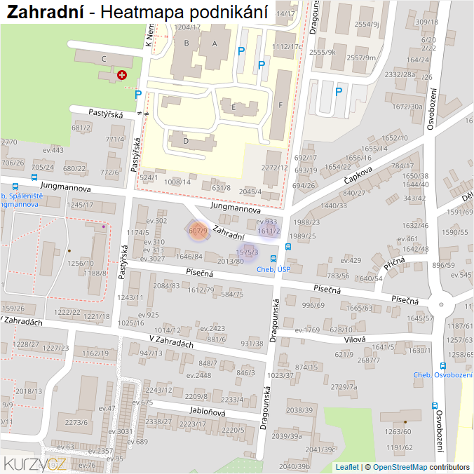Mapa Zahradní - Firmy v ulici.