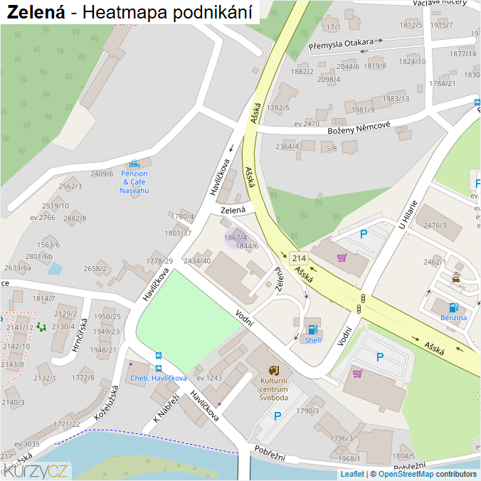 Mapa Zelená - Firmy v ulici.
