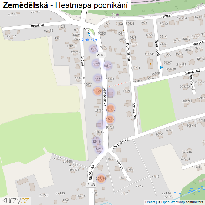 Mapa Zemědělská - Firmy v ulici.