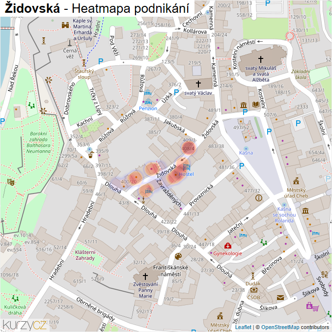 Mapa Židovská - Firmy v ulici.