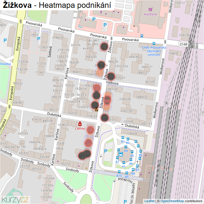 Mapa Žižkova - Firmy v ulici.