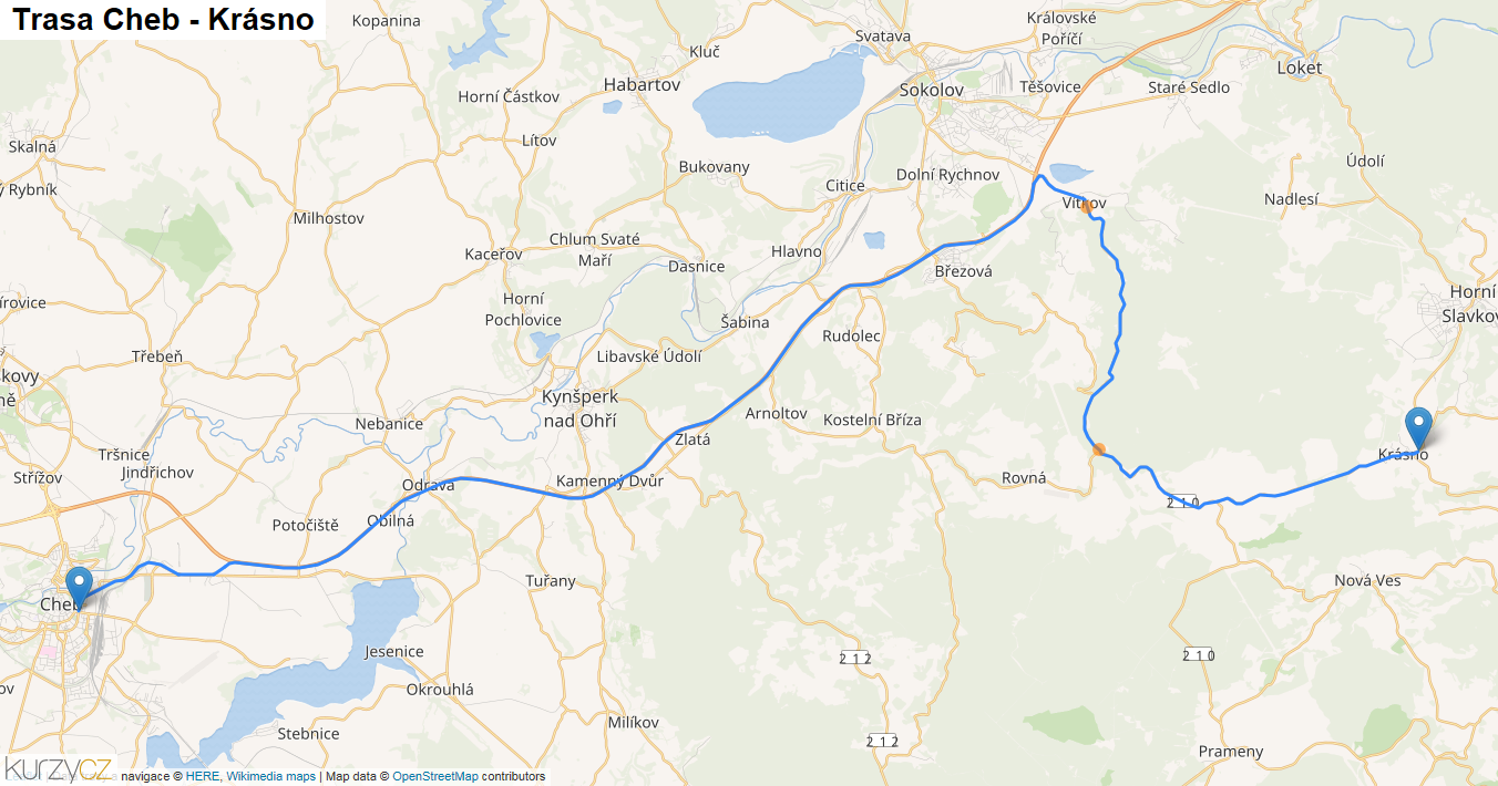 Cheb-Krásno, mapa trasy
