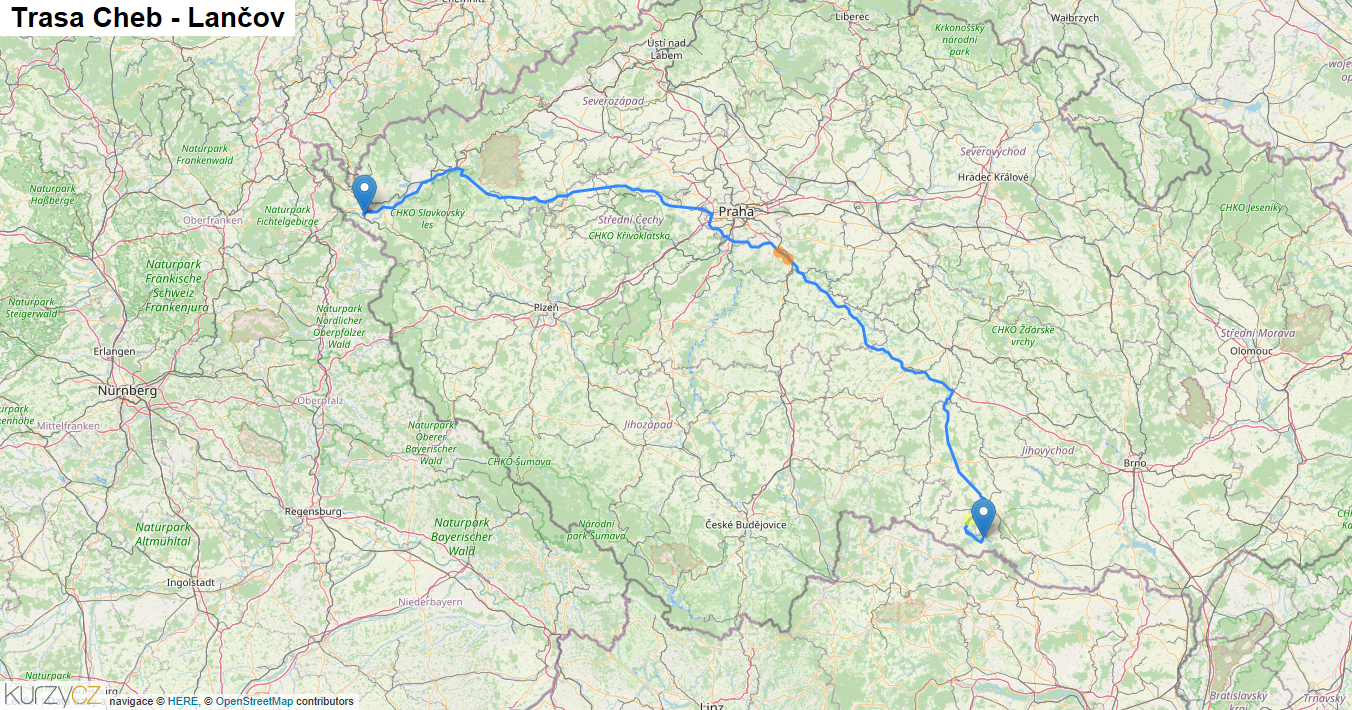 Cheb-Lančov, mapa trasy