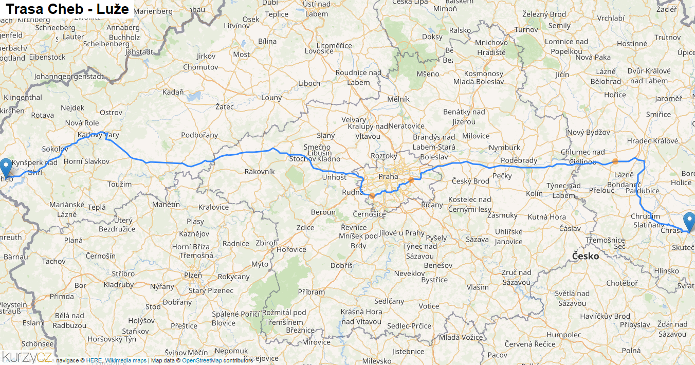 Cheb-Luže, mapa trasy