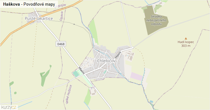 Haškova - záplavové mapy stoleté vody