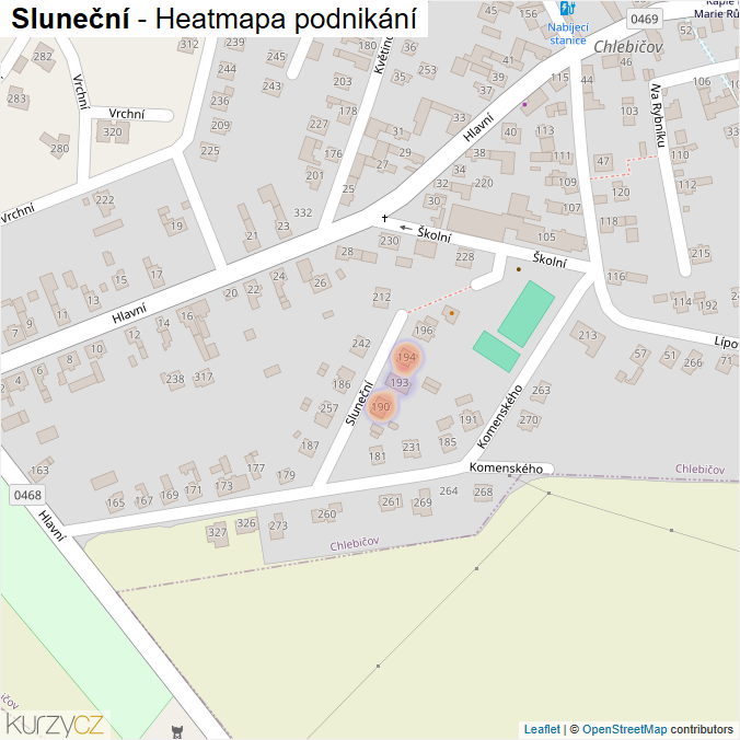 Mapa Sluneční - Firmy v ulici.