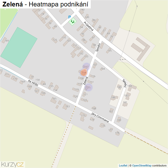 Mapa Zelená - Firmy v ulici.