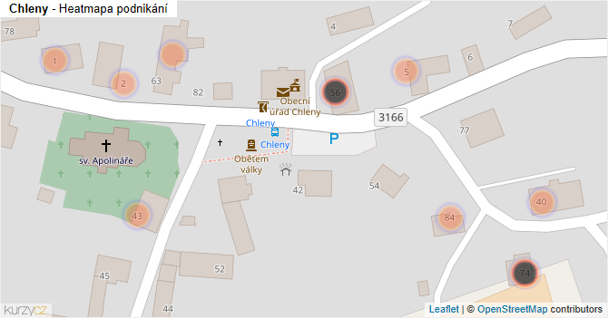 Chleny - mapa podnikání