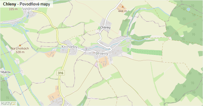 Chleny - záplavové mapy stoleté vody