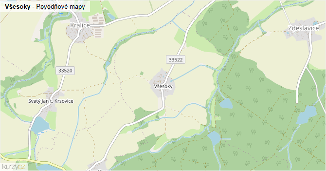 Všesoky - záplavové mapy stoleté vody