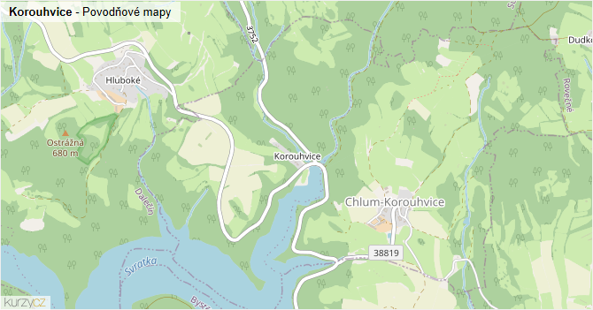 Korouhvice - záplavové mapy stoleté vody
