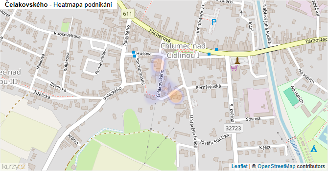 Čelakovského - mapa podnikání
