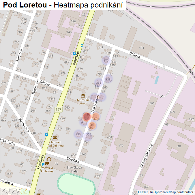 Mapa Pod Loretou - Firmy v ulici.