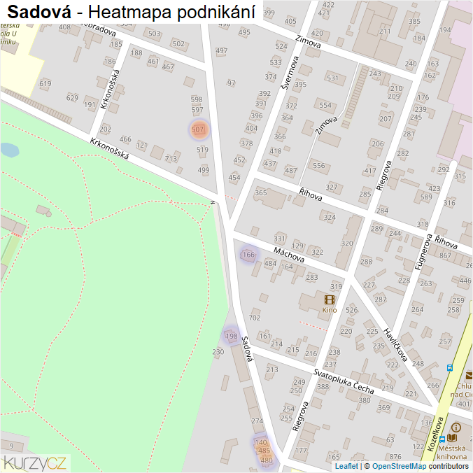Mapa Sadová - Firmy v ulici.